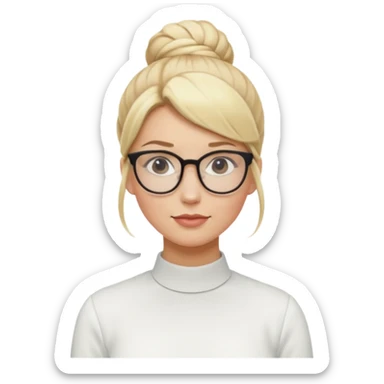 Blonde Women with Bun, Office Woman – tight blonde high bun, glasses, white blouse, confident look. sticker