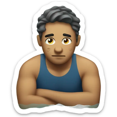 Tired and unsatisfied swimmer after his workout in the swimming pool sticker