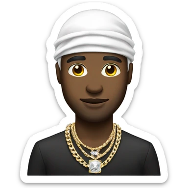 a black rich man wearing a white durag and diamond chains sticker
