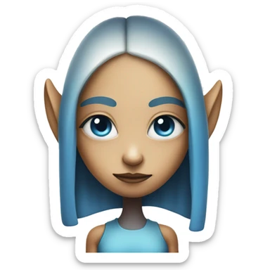 alien girl with crossed arms with orangish face and white and blue horns sticker