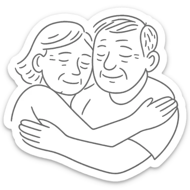 Make the couple look older with gray hair and subtle wrinkles, preserving the minimalistic hand drawn style and transparent background. sticker