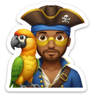 Brown skin guy with a stubble as a pirate with yellow parrot sticker