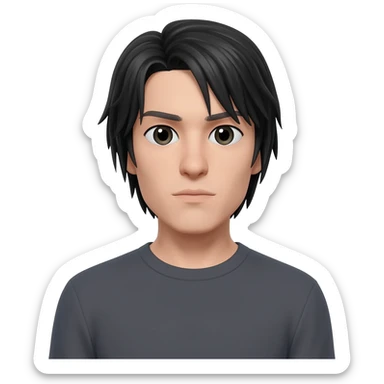 white, male, tall, skinny, slightly long black hair sticker