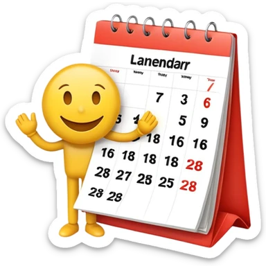 A smiley face emoji standing next to a calendar sticker