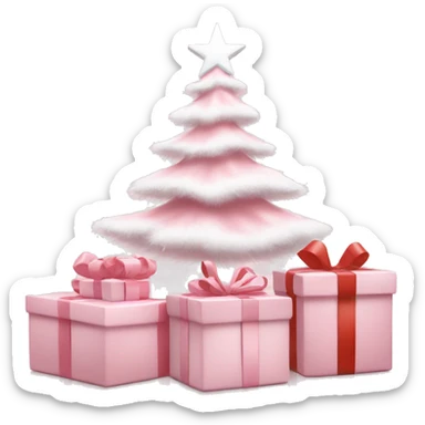 Light pink Christmas gifts under a white Christmas tree  sticker