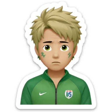 Draw Seong Gi-hun (Player 456) with messy hair, green tracksuit & tired but hopeful expression. sticker