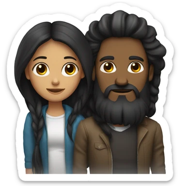 Black long hair girl with a man with black beard and a bit darker  sticker