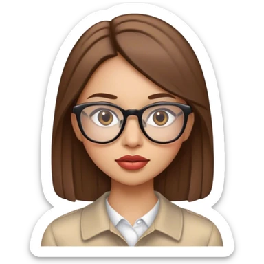 Brown straight haired girl with pretty lips and glasses sticker