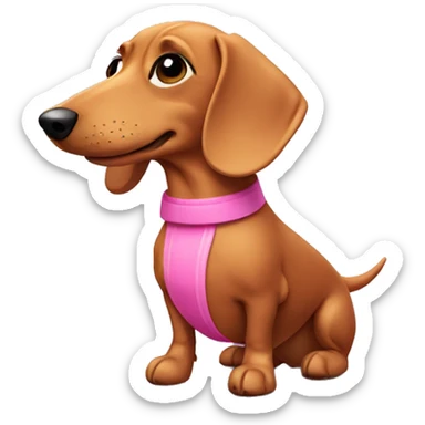 Wiener dog with a pink now sticker