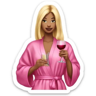 pink victoria secret robe on blonde girl holding wine sticker