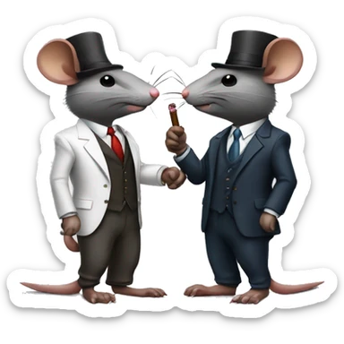 2 rats in mafia suits with cigars shaking hands after a business deal  sticker