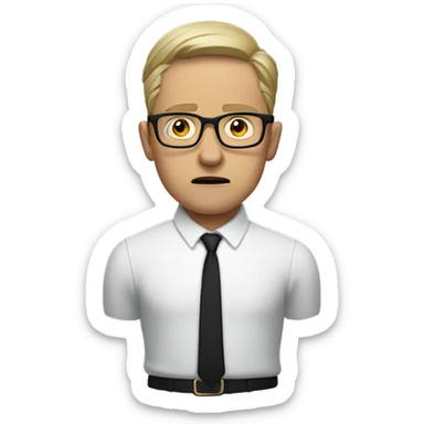 a white guy with glasses and fear sticker