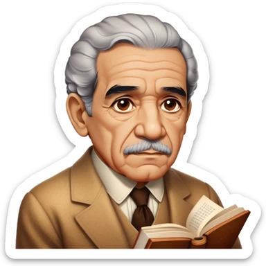Cinematic Realistic Gabriel García Márquez Portrait Emoji, depicted as a visionary writer with a contemplative gaze in period attire, rendered with rich textures and warm literary lighting that captures his magical realism legacy. sticker