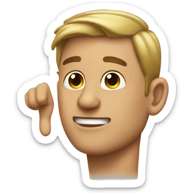 man pointing at his ear sticker