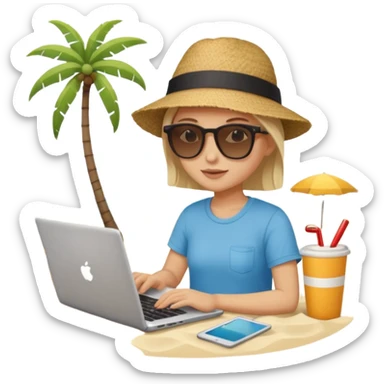 person neutral am laptop und im hintergrund einen strand sticker