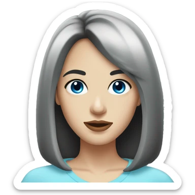 white woman with medium length black hair with bangs and blue eyes sticker