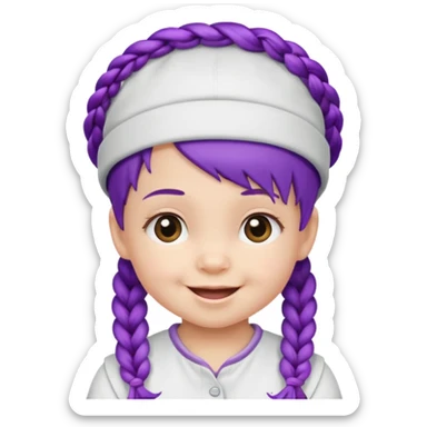 purple haired little baby with braids and white hat not beanie happy sticker