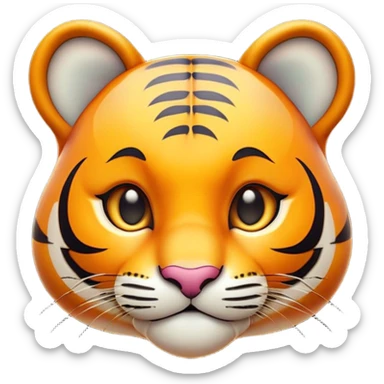 Cinematic Cute Tiger Portrait Emoji, Head tilted playfully and inquisitively, with a sleek, graceful form accented by vivid stripes and round, sparkling eyes filled with charm, Simplified yet irresistibly adorable features, highly detailed, glowing with a warm, inviting wild glow, high shine, affectionate and lively, stylized with a touch of whimsical feline grace, soft glowing outline, capturing the essence of a mischievous yet loving tiger that seems as if it could leap out of the screen into your arms! sticker