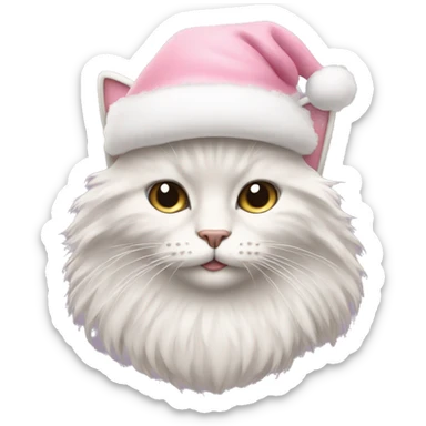 a fluffy cat with a pastel pink santa hat sticker