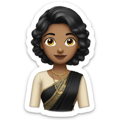 Light skin black hair girl wearing black saree sticker