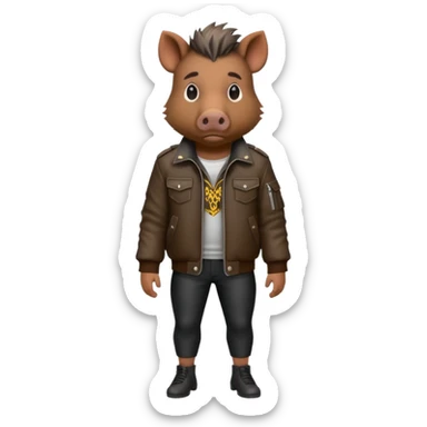 wild boar, punk hair, full body, stading, jacket sticker