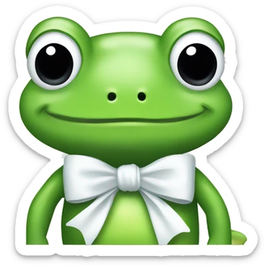 cute green frog white bow  sticker