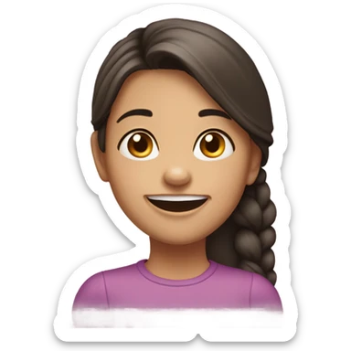 Young girl with straight, dark brown hair, smiling but missing her front tooth  sticker