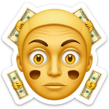 greed emoji, expressive face, money or dollar signs, yellow face sticker