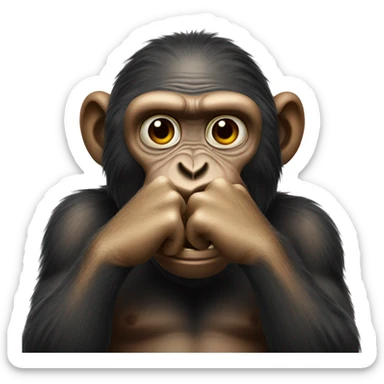 Ape emoji that is holding his hands in front of his mouth sticker