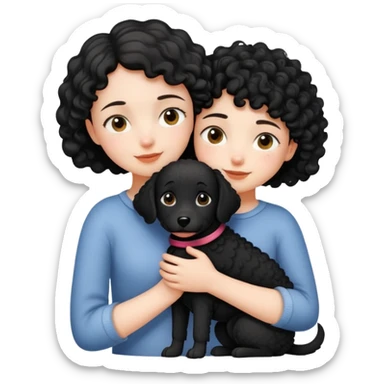 Short-haired girl hugging black curly dog sticker