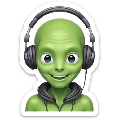 alien with big headphones, smiling sticker