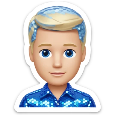 Ken from Barbie & Friends with blue eyes, blonde hair, blue sequin shirt sticker