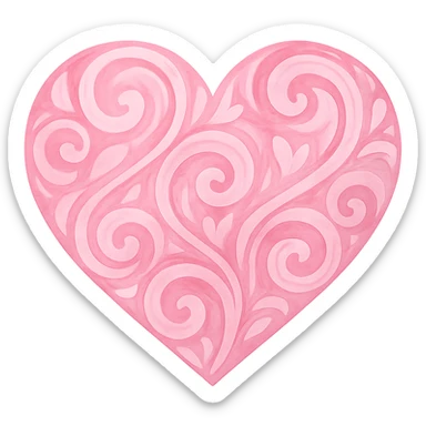 heart with a swirling cherry blossom pink pattern, digital illustration, no background sticker
