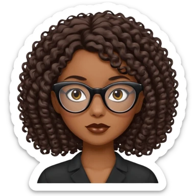 white girl with brown medium length curls and black cat-eye glasses sticker