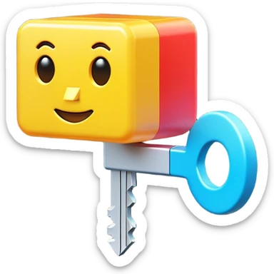 Clash of Clans aesthetic: Cinematic Playful Pixel 3D Key Portrait Emoji, rendered in a 3D vector-style similar to standard emojis with minimal shading and bold, simplified shapes. A compact, distinct form with signature details, softly glowing with a pixelated adventure charm. Simplified yet unmistakably iconic, highly detailed and consistent, glowing with a soft radiance and high shine. Stylized with a touch of classic pixel-art charm and a soft glowing outline, capturing the essence of a beloved gaming relic with a friendly, playful manner! sticker