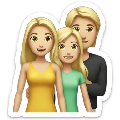 A family with a man having black hair and Asian black eyes, and a woman with blonde hair and green eyes, and a daughter with brown hair. sticker