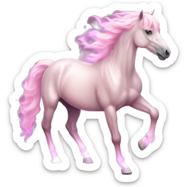 Horse "A pastel pink horse with a glowing, flowing mane, shimmering hooves, and a magical light aura following its elegant strides." sticker