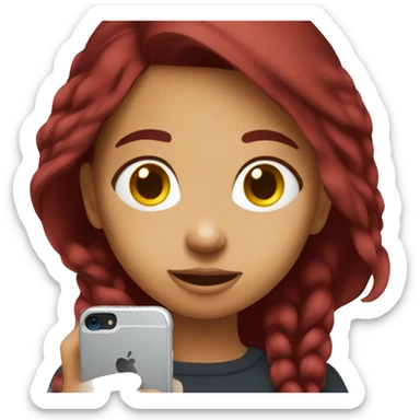A girl with maroon hair is looking at her phone sticker