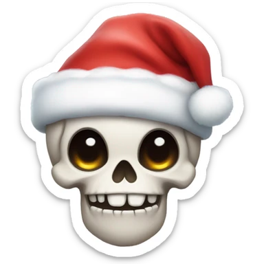 Cute, happy little skull wearing a big fluffy Santa hat. sticker