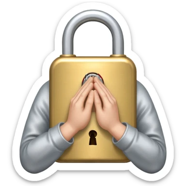 locked prayer hands in prayer position with a lock or padlock, clear symbolism, suitable for an emoji sticker