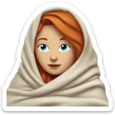 Relaxing redhead woman blue eyes wrapped in a blanket sticker