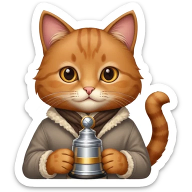 Cute Brown cat, Autumn style, has a Stanley Cup  sticker