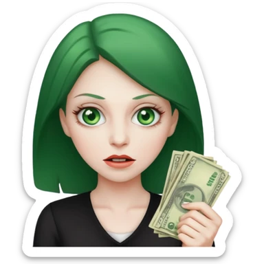 Crazed looked woman who wants to spend money sticker