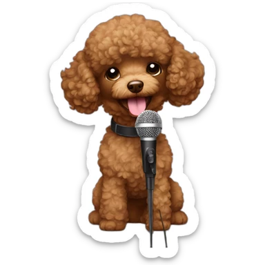 Brown toy poodle with microphone singing sticker
