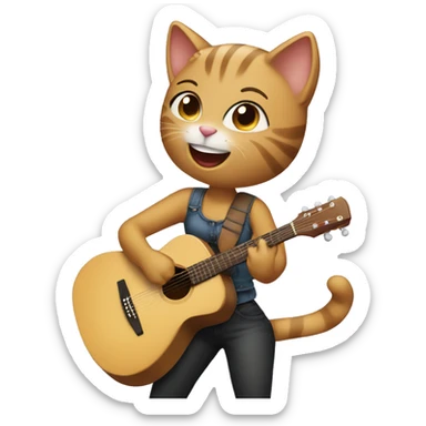girl cat dancing and playing acoustic guitar sticker