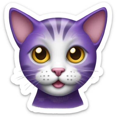 Um gato roxo com a parte branca dos olhos preta com as pupilas brancas e com uma boca sorridente com duas bolachinhas das bochechas dele sticker