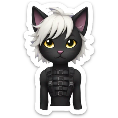 Anthro Beautiful Black Cat-Fursona-Fakemon with Emo Hair-bangs with Chest Harness sticker