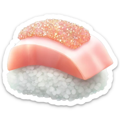 Pastel Pink Sushi "A piece of pastel pink sushi with glowing rice, a sparkling fish topping, and tiny glitter accents sprinkled around." sticker