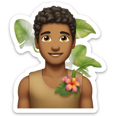 Tropical tan boy with long lashes and brown eyes with a flower in left ear  sticker