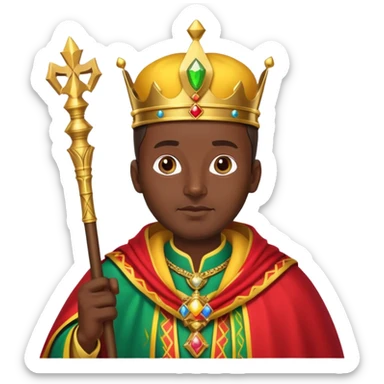 proud Ethiopian king dressed in colorful royal robes, holding a scepter sticker